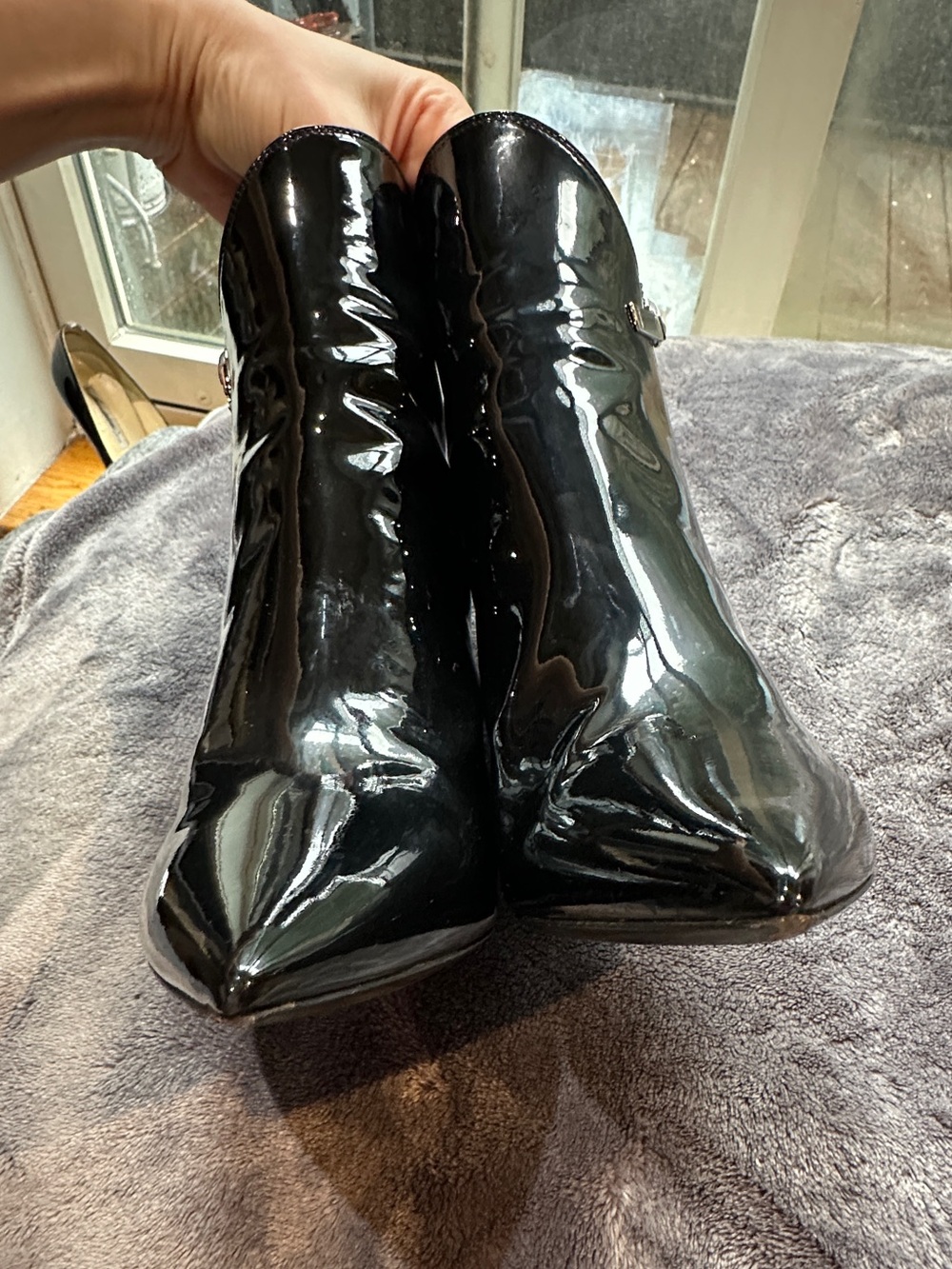 Saint Laurent YSL Black Patent Leather Pointed Toe Heeled Booties Ankle - Picture 4 of 14